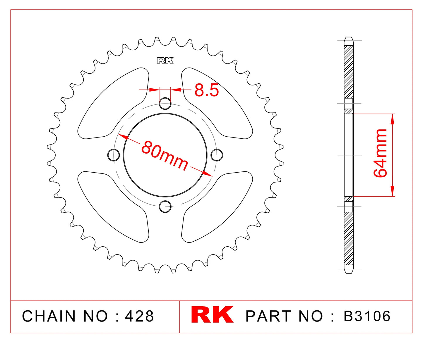 Sprocket Rear RK-B3106-45 JTR838 Afam 12200