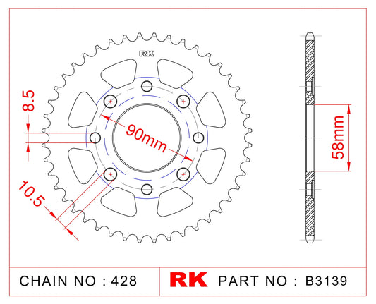 Sprocket Rear RK-B3139-42 JTR269 Afam 10201