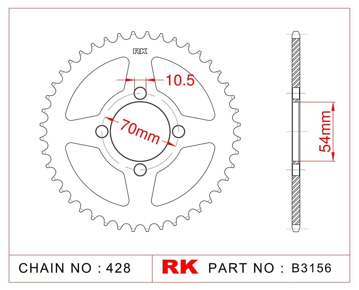 Sprocket Rear RK-B3156-42 JTR1206 Afam 10229