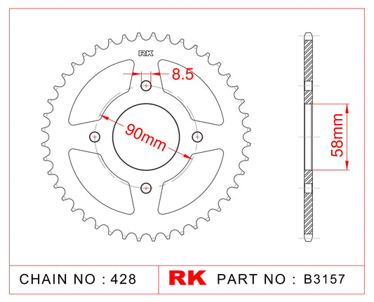 Sprocket Rear RK-B3157-45 JTR803 Afam 14212