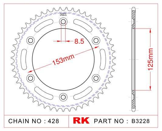 Sprocket Rear RK-B3228-54 JTR1258 Afam 10228