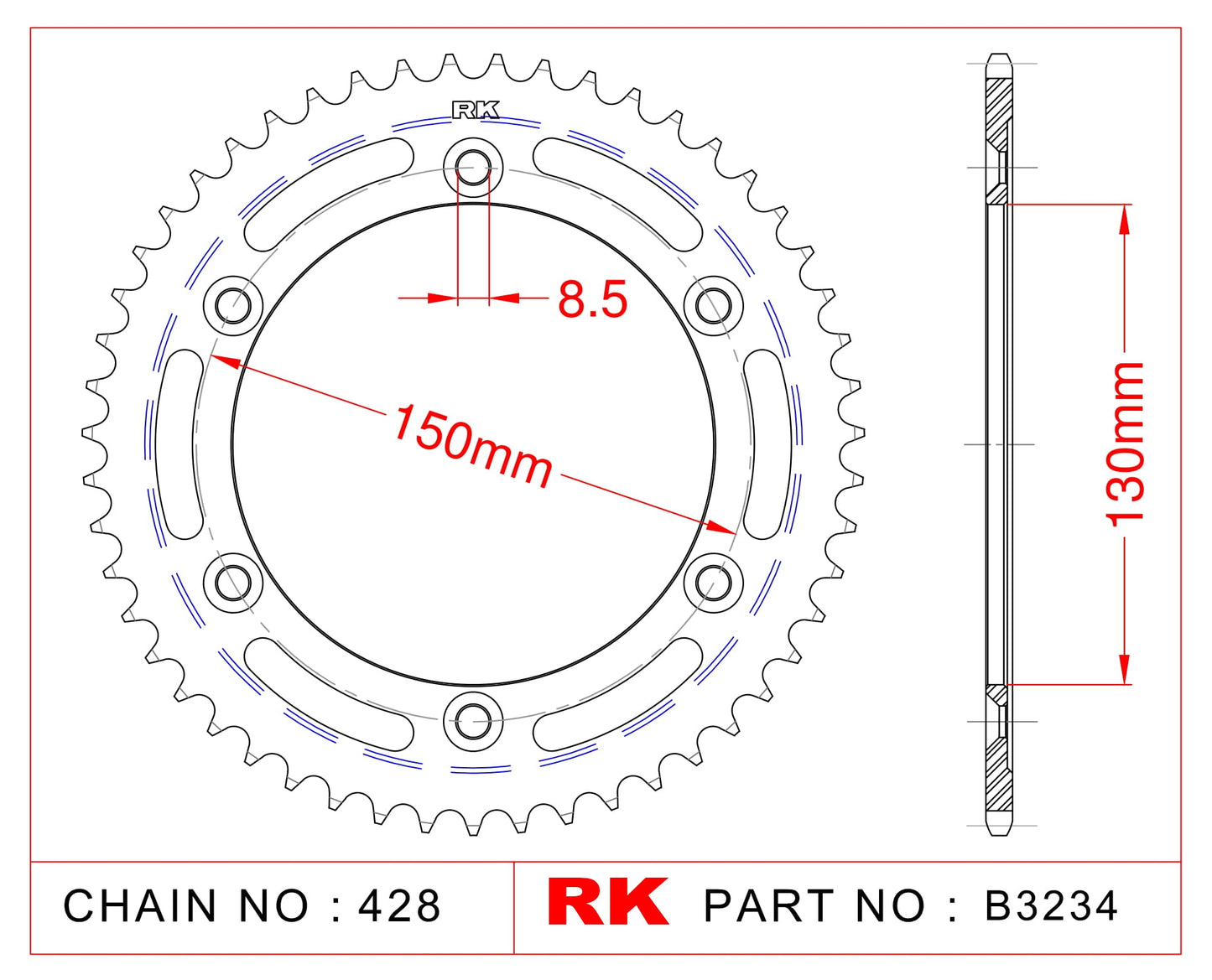 Sprocket Rear RK-B3234-51 JTR1249 Afam 10226