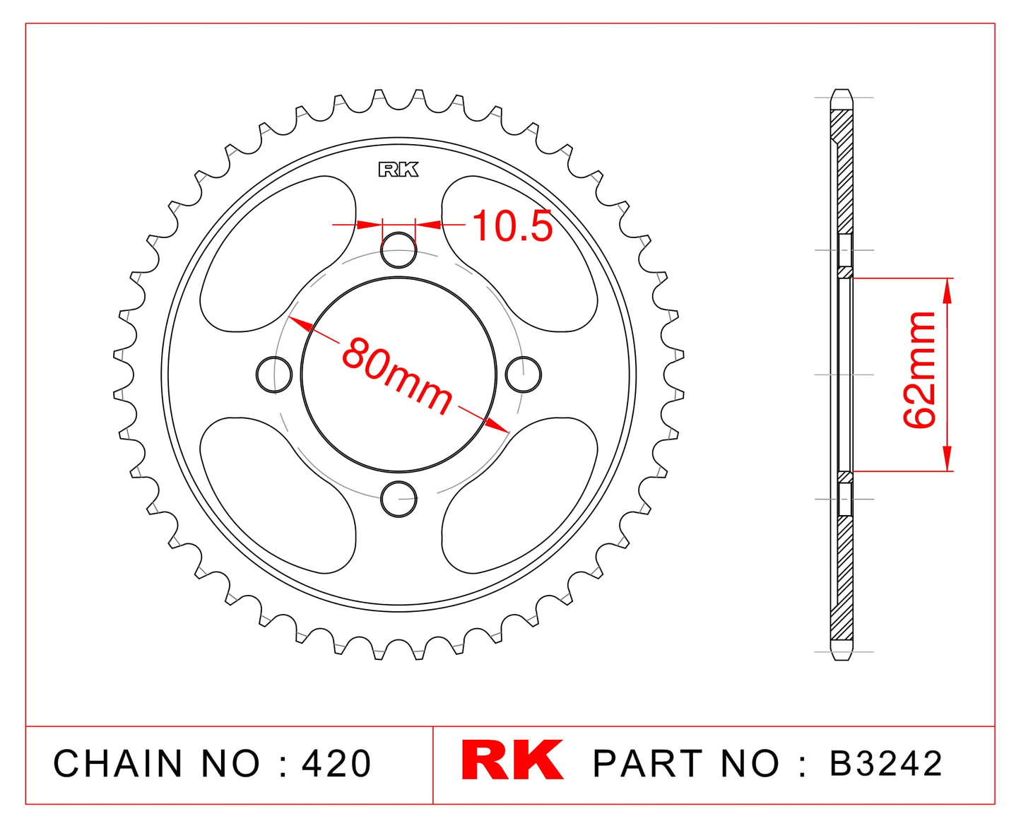 Sprocket Rear RK B3242-49 JTR1843 Afam 12224