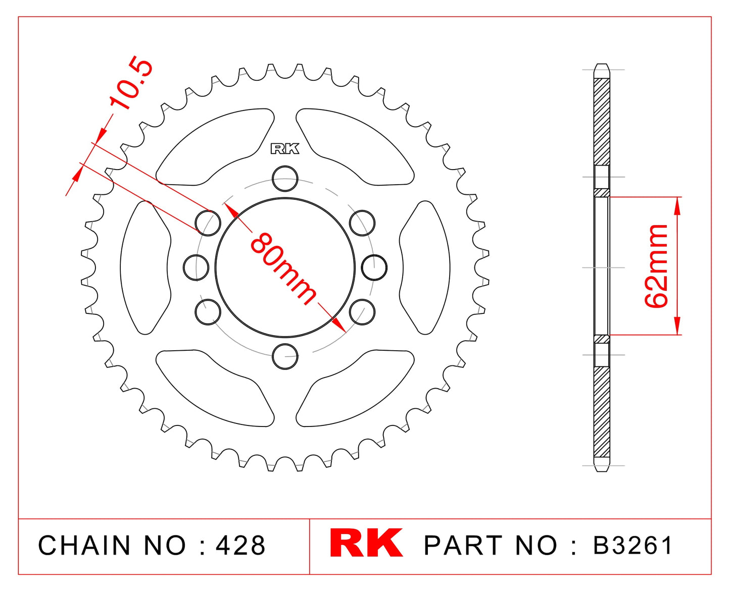 Sprocket Rear RK-B3261-53 JTR843 Afam 12204