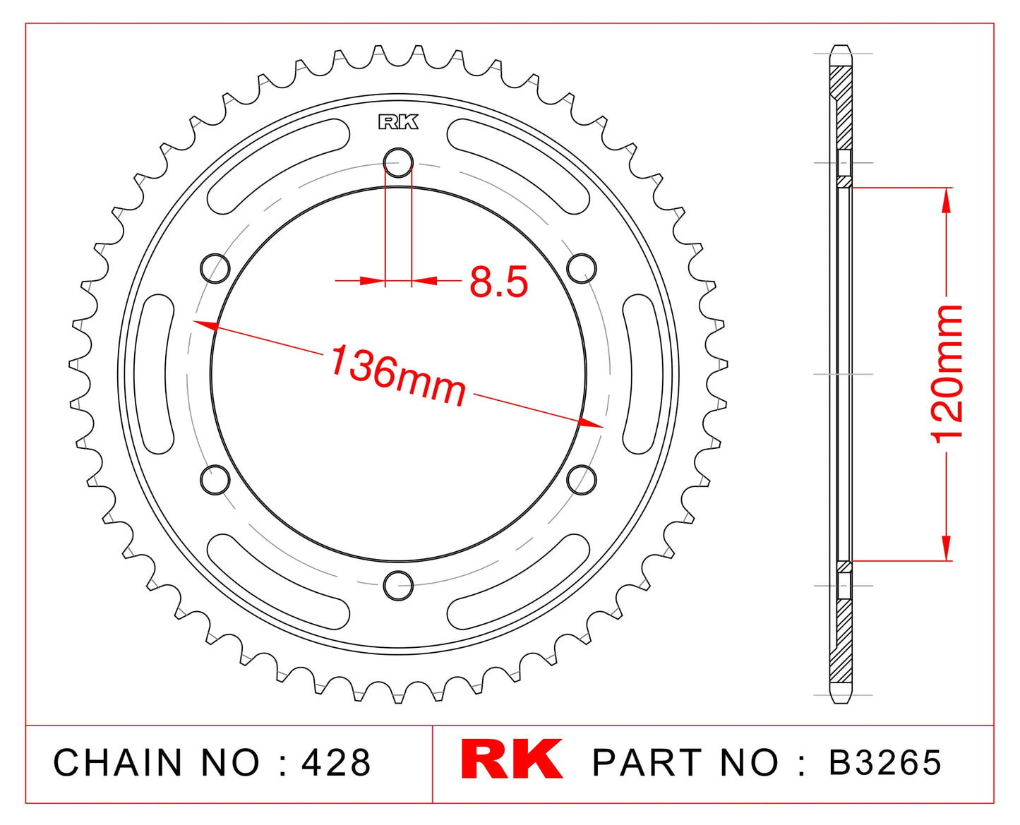 Sprocket Rear RK-B3265-51 JTR1847 Afam 12313