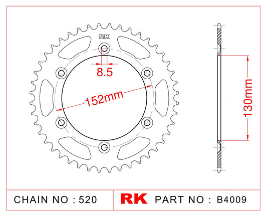 Sprocket Rear RK-B4009-46 JTR8 JTR706 Afam 36400