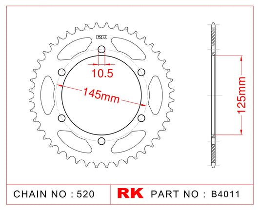 Sprocket Rear RK-B4011-45 JTR855 Afam 12305