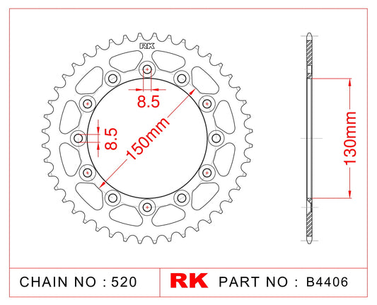 Sprocket Rear RK-B4406-44 JTR245/2 AFAM 12323 8.5mm mount holes