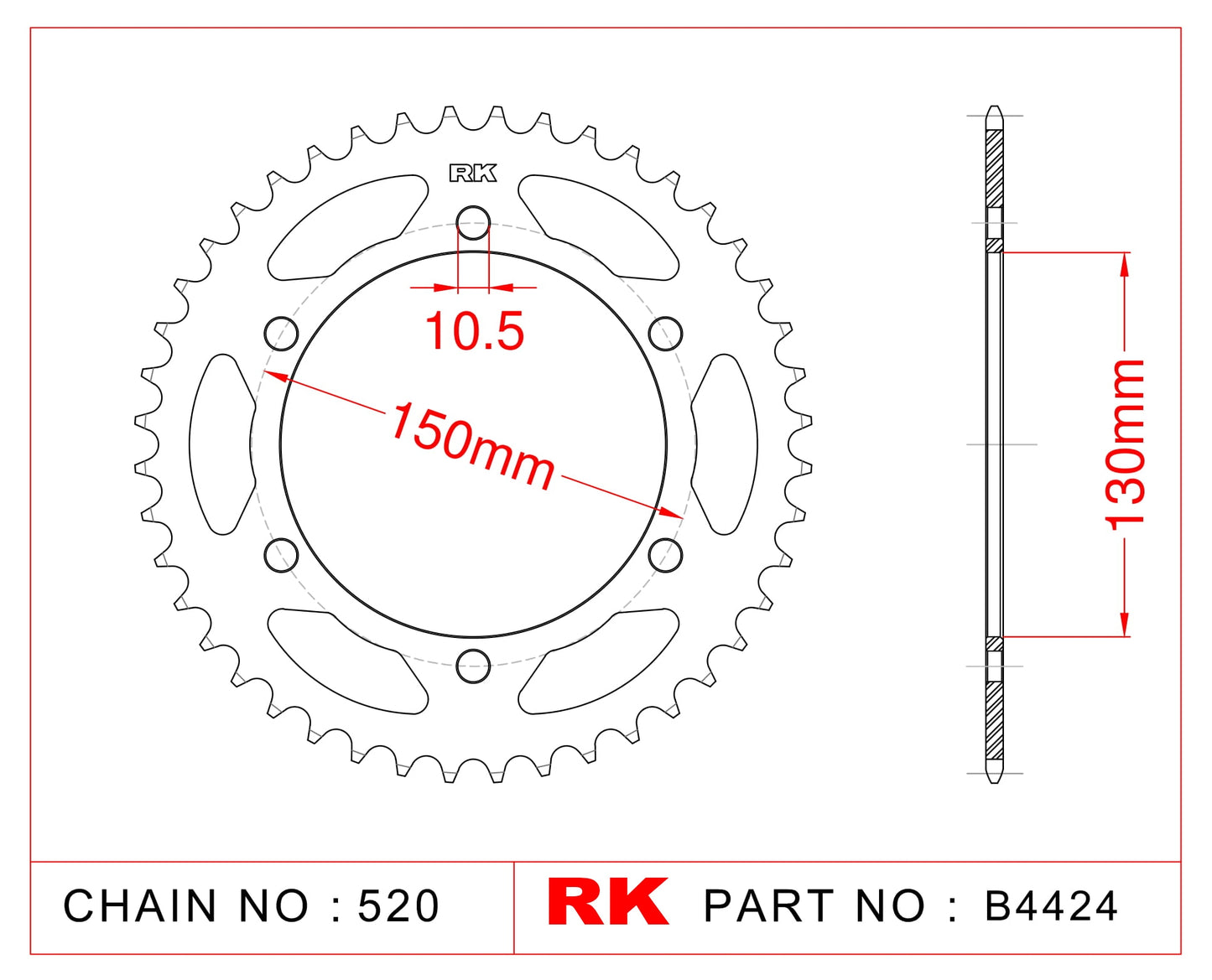 Sprocket Rear RK-B4424-47 JTR245/3 or JTR305 Afam 10501 10.5mm mount holes
