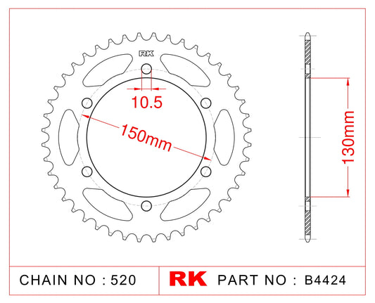 Sprocket Rear RK-B4424-47 JTR245/3 or JTR305 Afam 10501 10.5mm mount holes