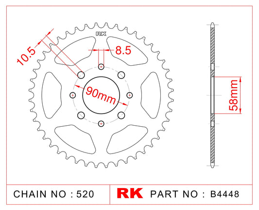 Sprocket Rear RK-B4448-45 JTR273 Afam 10221