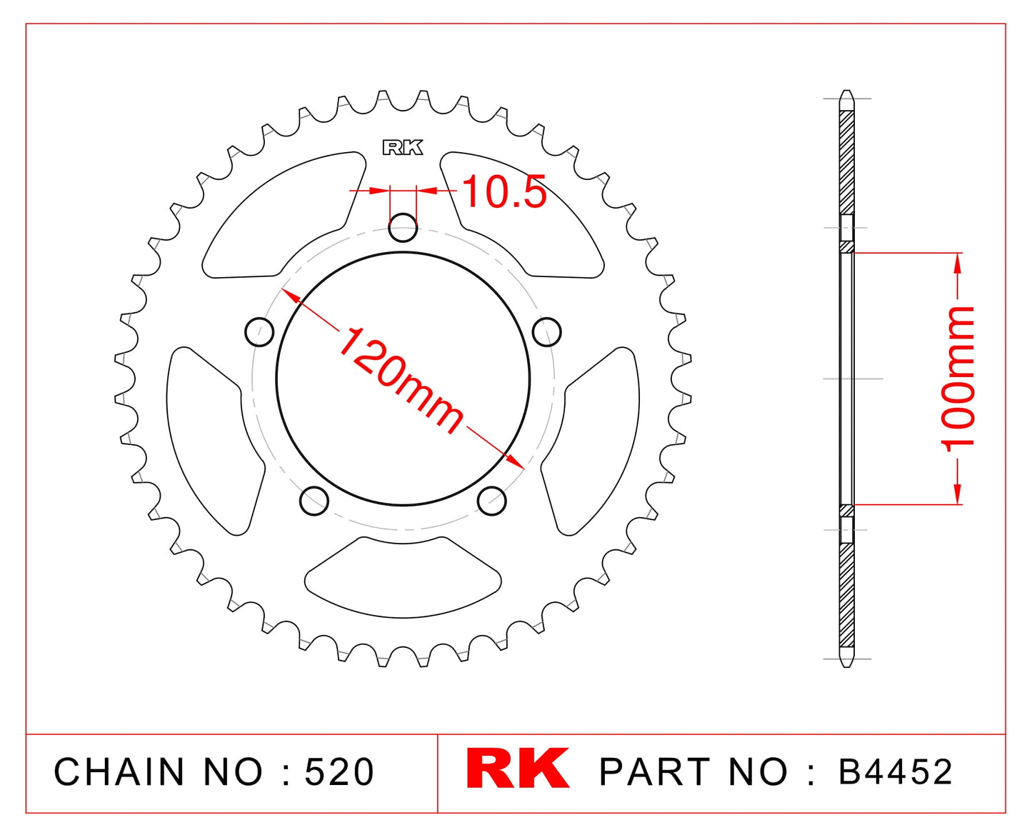 Sprocket Rear RK-B4452-44 JTR703 AFAM 35801 - Special Order