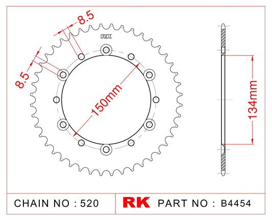 Sprocket Rear RK-B4454-42 JTR460 Afam 16204