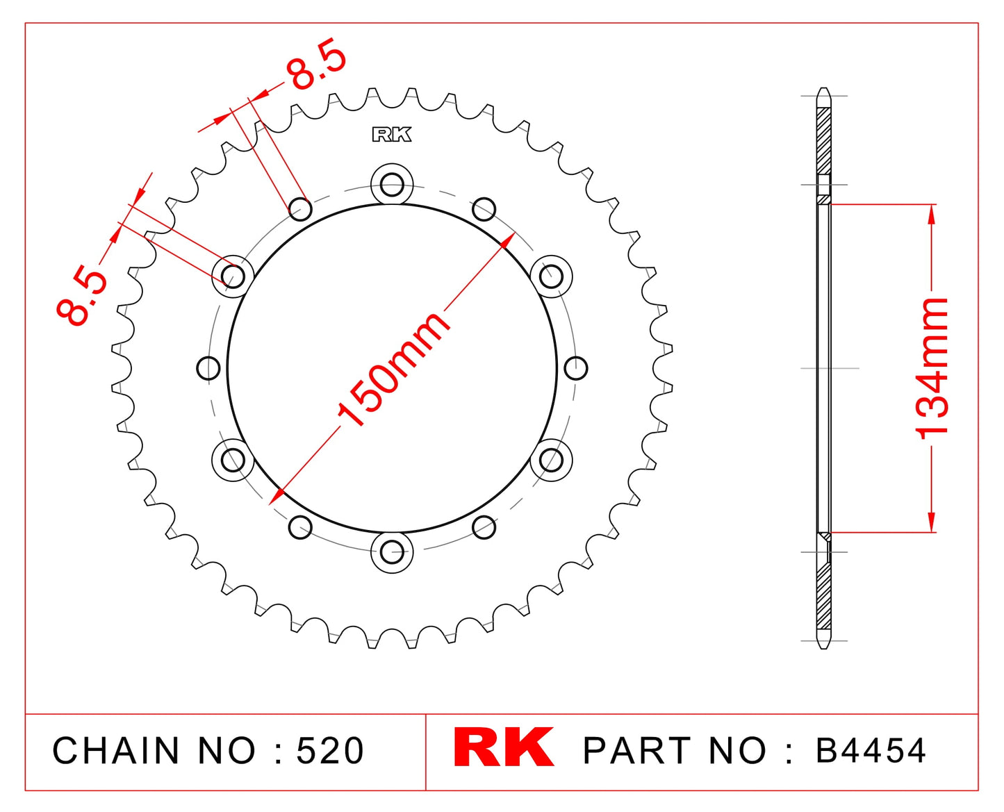 Sprocket Rear RK-B4454-50 JTR460 Afam 16204