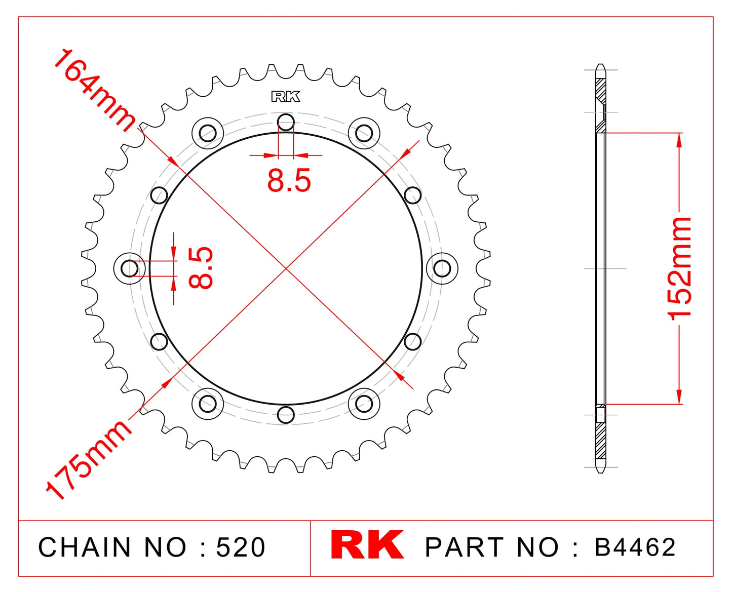 Sprocket Rear RK-B4462-44 JTR853 Afam 12500