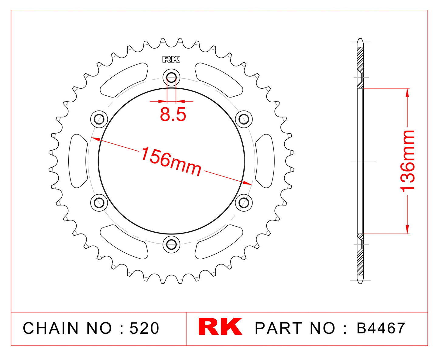 Sprocket Rear RK-B4467-41 JTR822 Afam 14206