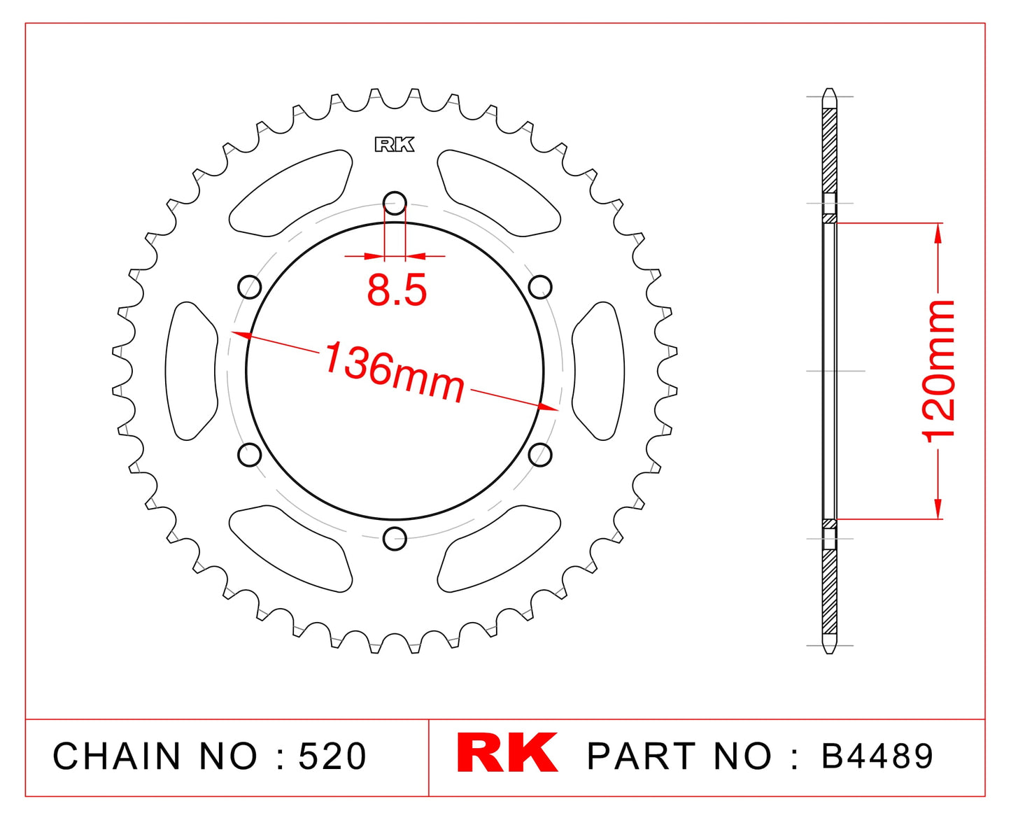 Sprocket Rear RK-B4489-43 JTR846 Afam 12304