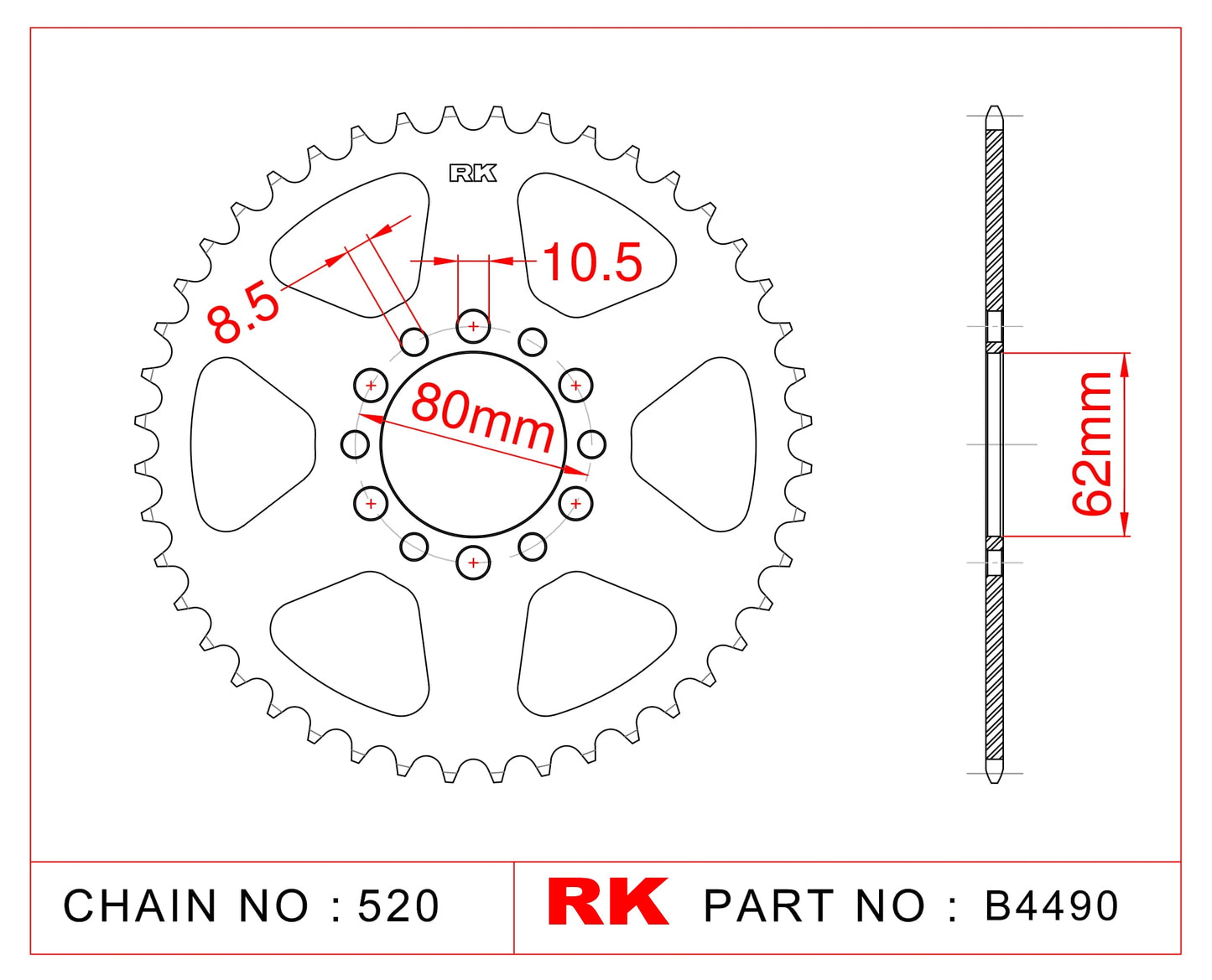 Sprocket Rear RK-B4490-40 JTR845 JTR1845 Afam 12300