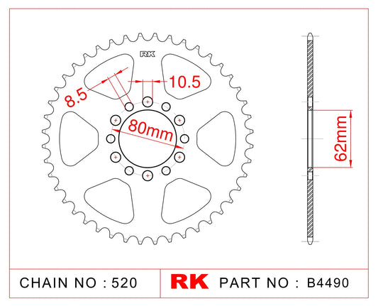 Sprocket Rear RK-B4490-40 JTR845 JTR1845 Afam 12300