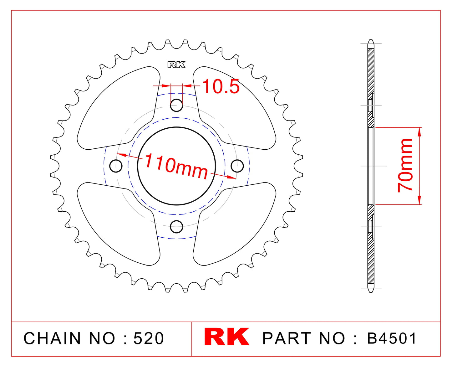 Sprocket Rear RK-B4501-44 JTR248 Afam 10310