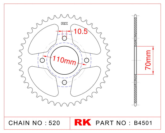 Sprocket Rear RK-B4501-44 JTR248 Afam 10310