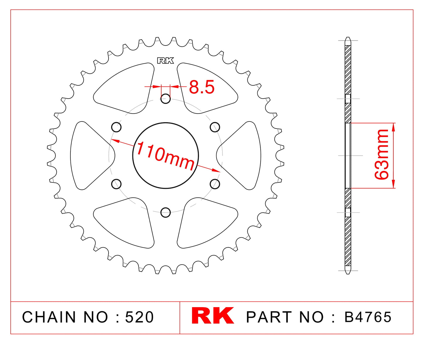 Sprocket Rear RK-B4765-45 JTR890 Afam 71202