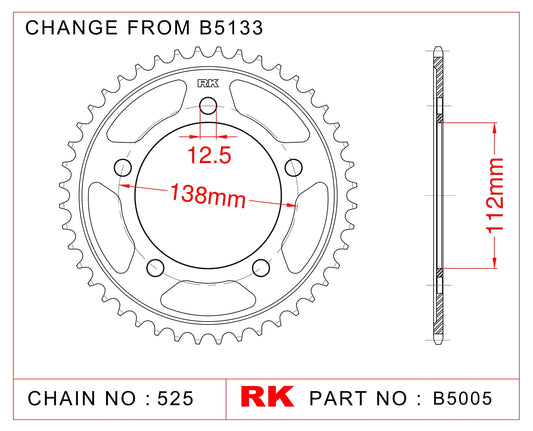 Sprocket Rear RK-B5005-44 JTR1304 Afam 10613