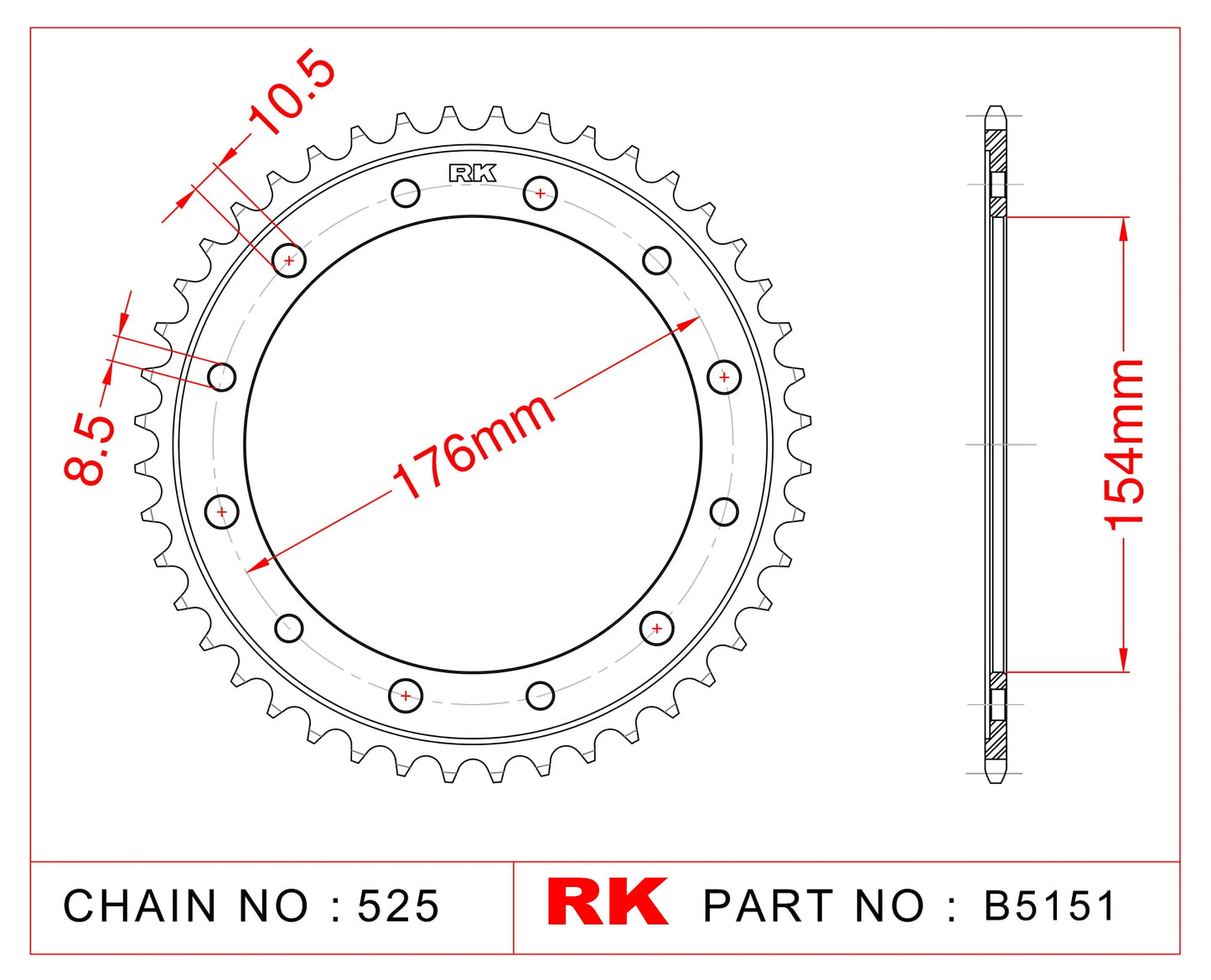 Sprocket Rear RK-B5151-44 JTR1346 Afam 10628