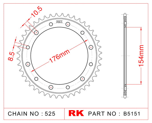 Sprocket Rear RK-B5151-44 JTR1346 Afam 10628