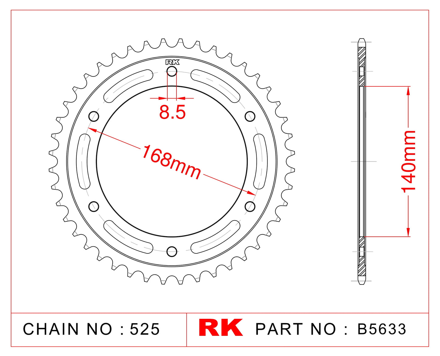 Sprocket Rear RK-B5633-42 JTR6 Afam 92634 8.5mm mounting holes