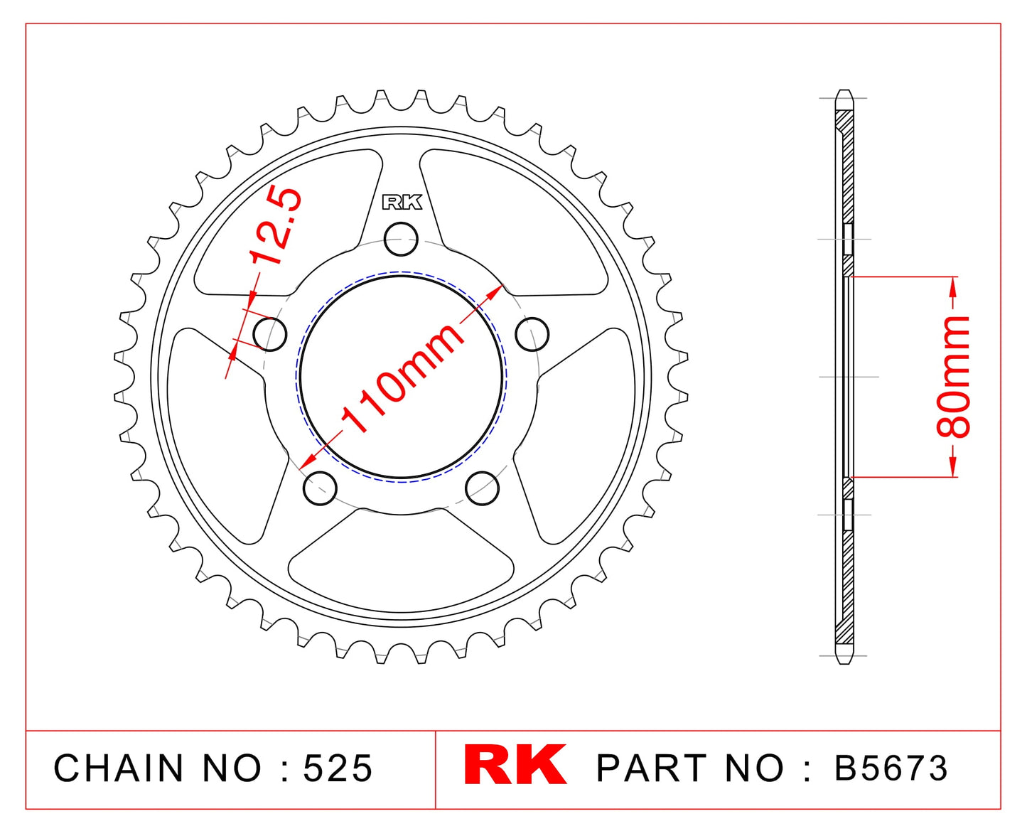 Sprocket Rear RK B5673-42 JTR 1331-42 525 pitch 12.5mm mount holes