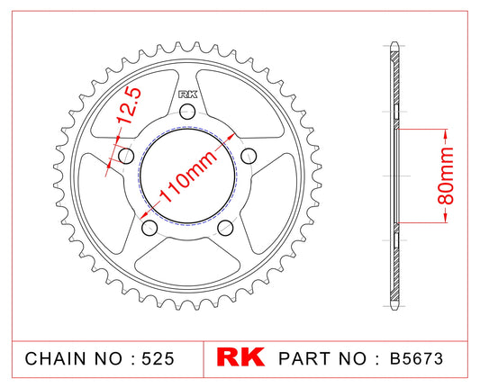 Sprocket Rear RK B5673-42 JTR 1331-42 525 pitch 12.5mm mount holes