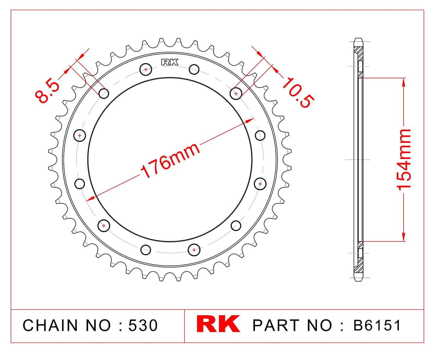 Sprocket Rear RK-B6151-44 JTR1340 Afam 10619