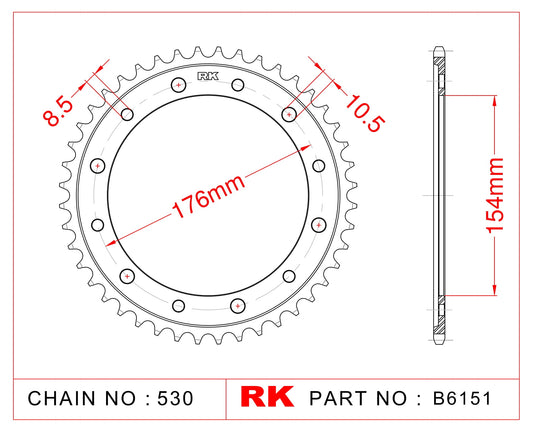 Sprocket Rear RK-B6151-44 JTR1340 Afam 10619