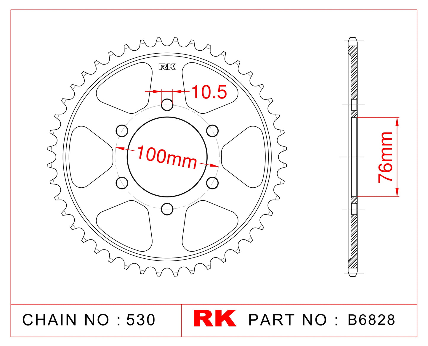 Sprocket Rear RK-B6828-52 JTR816 Afam 14902
