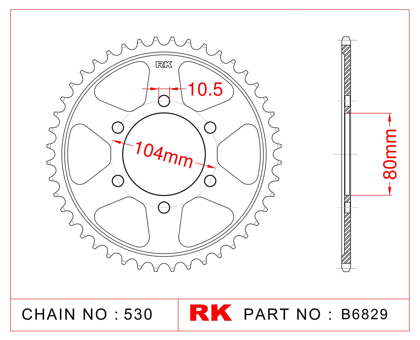 Sprocket Rear RK-B6829-44 JTR488 Afam 16604