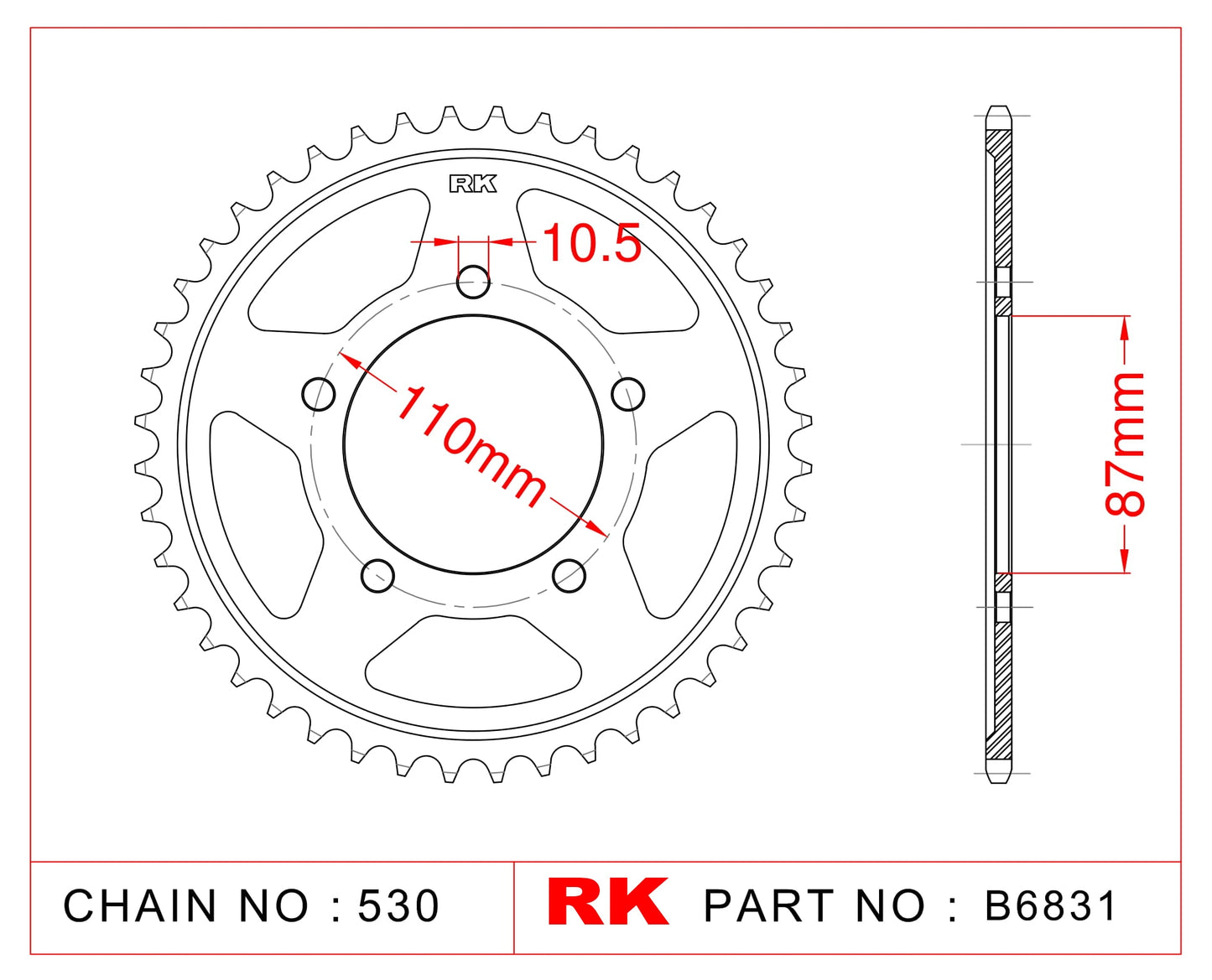 Sprocket Rear RK-B6831-47 JTR829 Afam 14601 JTR 829-47