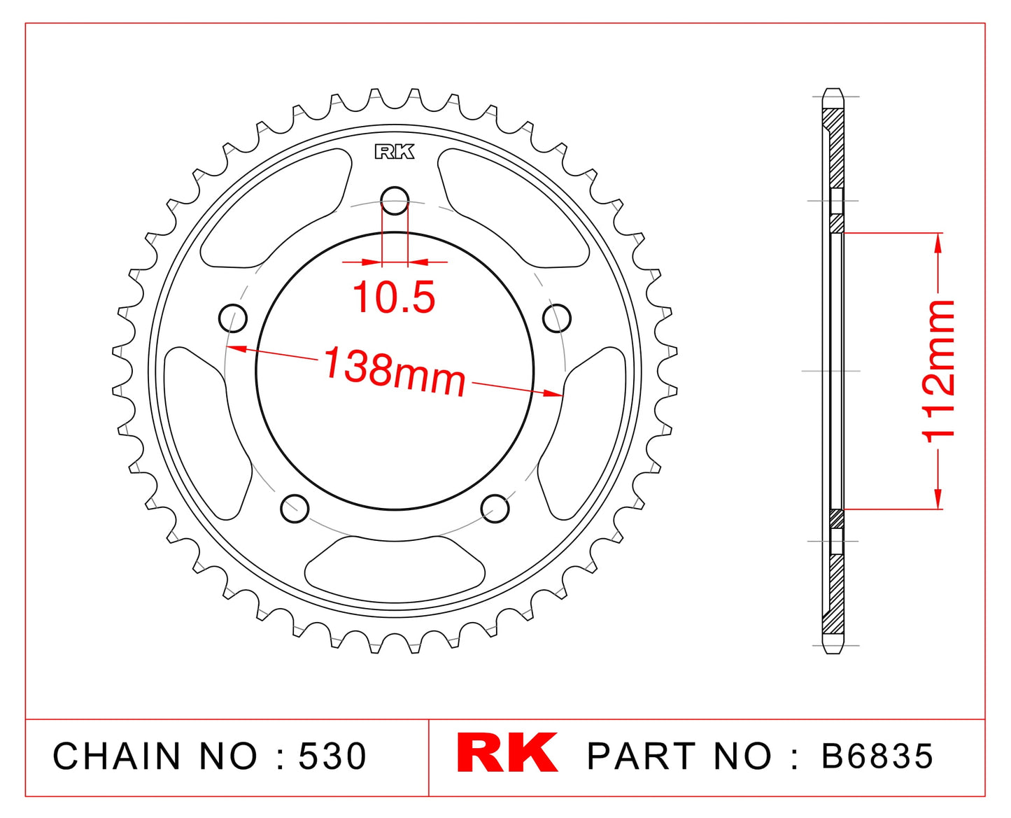 Sprocket Rear RK-B6835-48 JTR1871 Afam 12607 530 pitch