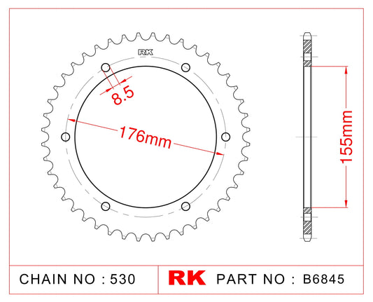 Sprocket Rear RK-B6845-44 JTR2011 Afam 86601