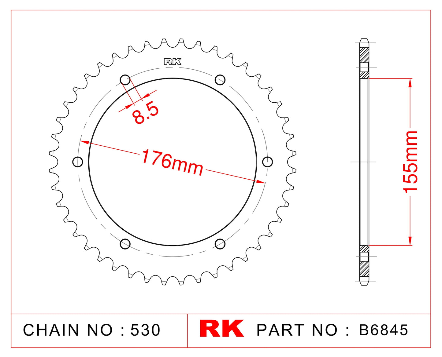 Sprocket Rear RK-B6845-43 JTR2011 Afam 86601