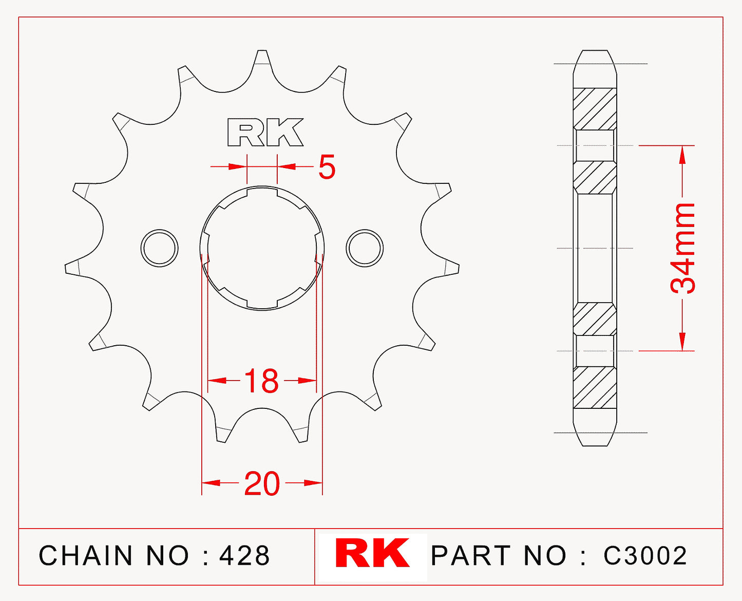 Sprocket Front RK-C3002-16 JTF264 Afam 26200 18mm spline
