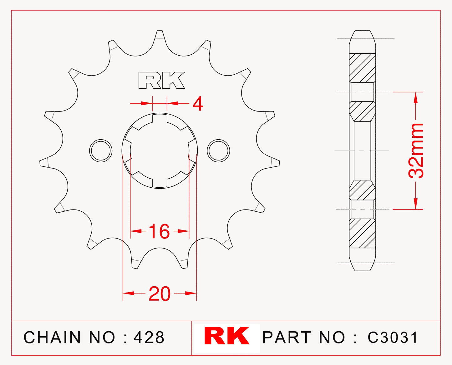 Sprocket Front RK-C3031-14 JTF1550 Afam 21208