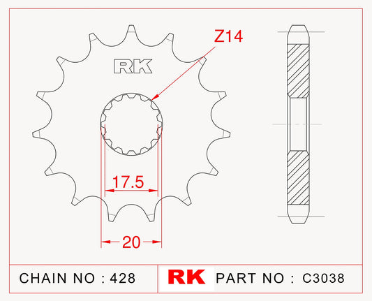 Sprocket Front RK-C3038-14 JTF558 Afam 21202