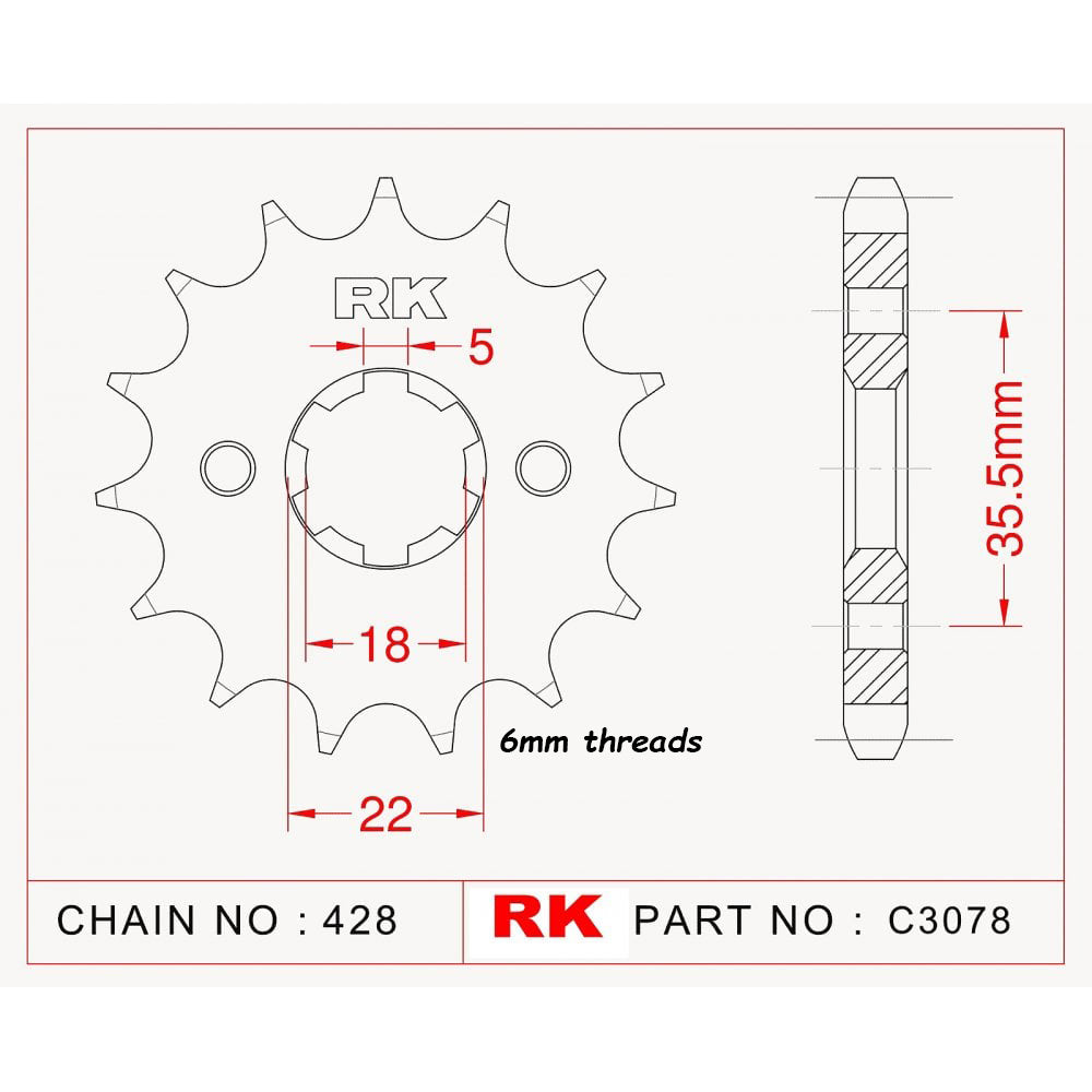 Sprocket Front RK-C3078-14 Afam 21305 6mm threads