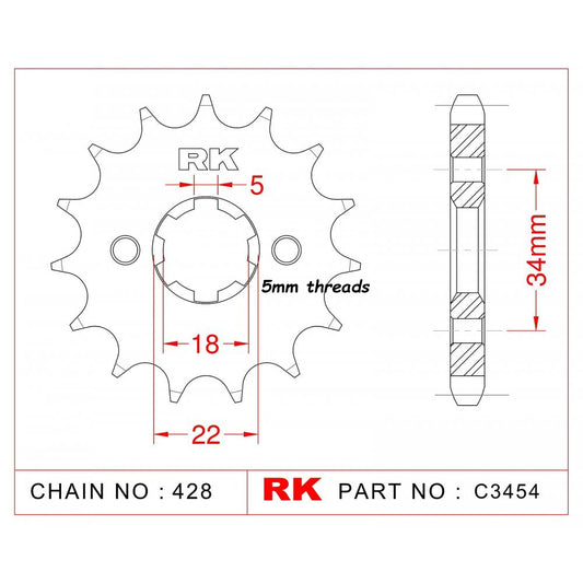 Sprocket Front RK-C3454-14 Afam 21209 5mm threads