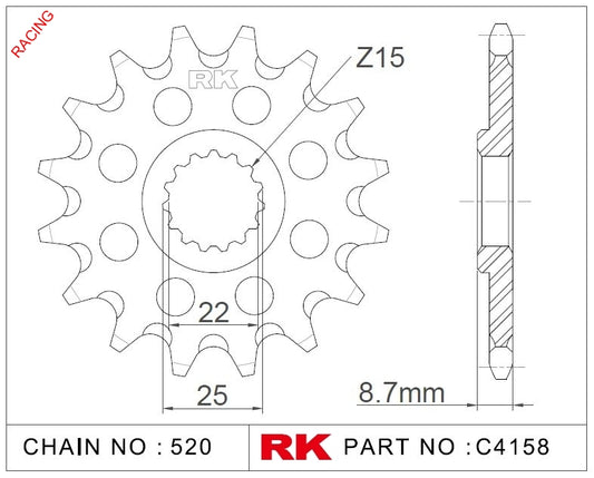 Sprocket Front Grooved RK-C4158-13-Q8 JTF1901 Afam 73301 Supersprox CST-1901-13