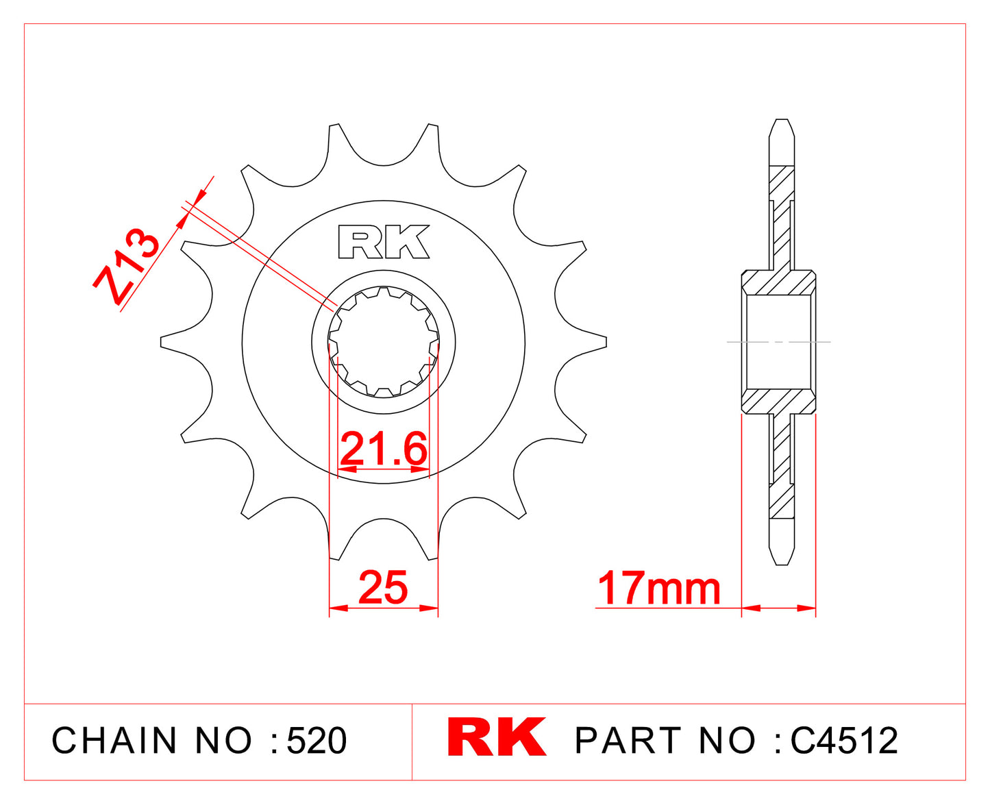 Sprocket Front RK C4512-14 JTF1299 AFAM 20407