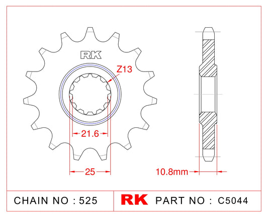 Sprocket Front RK-C5044-16 JTF781 Afam 21606 525 pitch