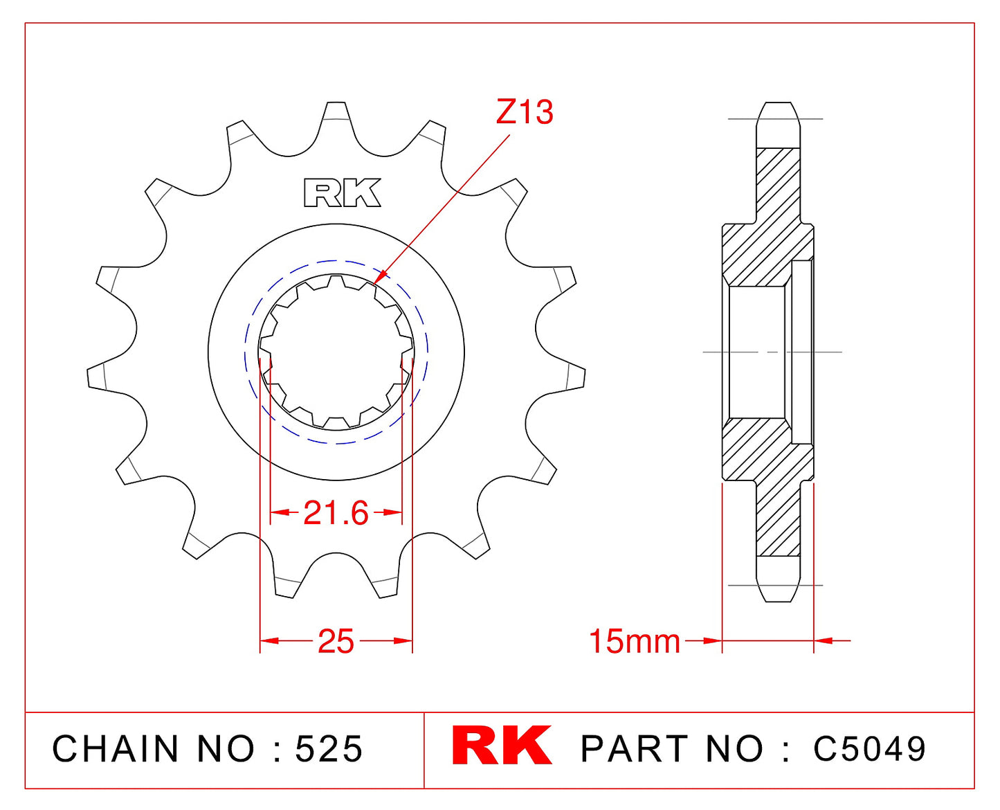 Sprocket Front RK-C5049-15 JTF1515 Afam 24506