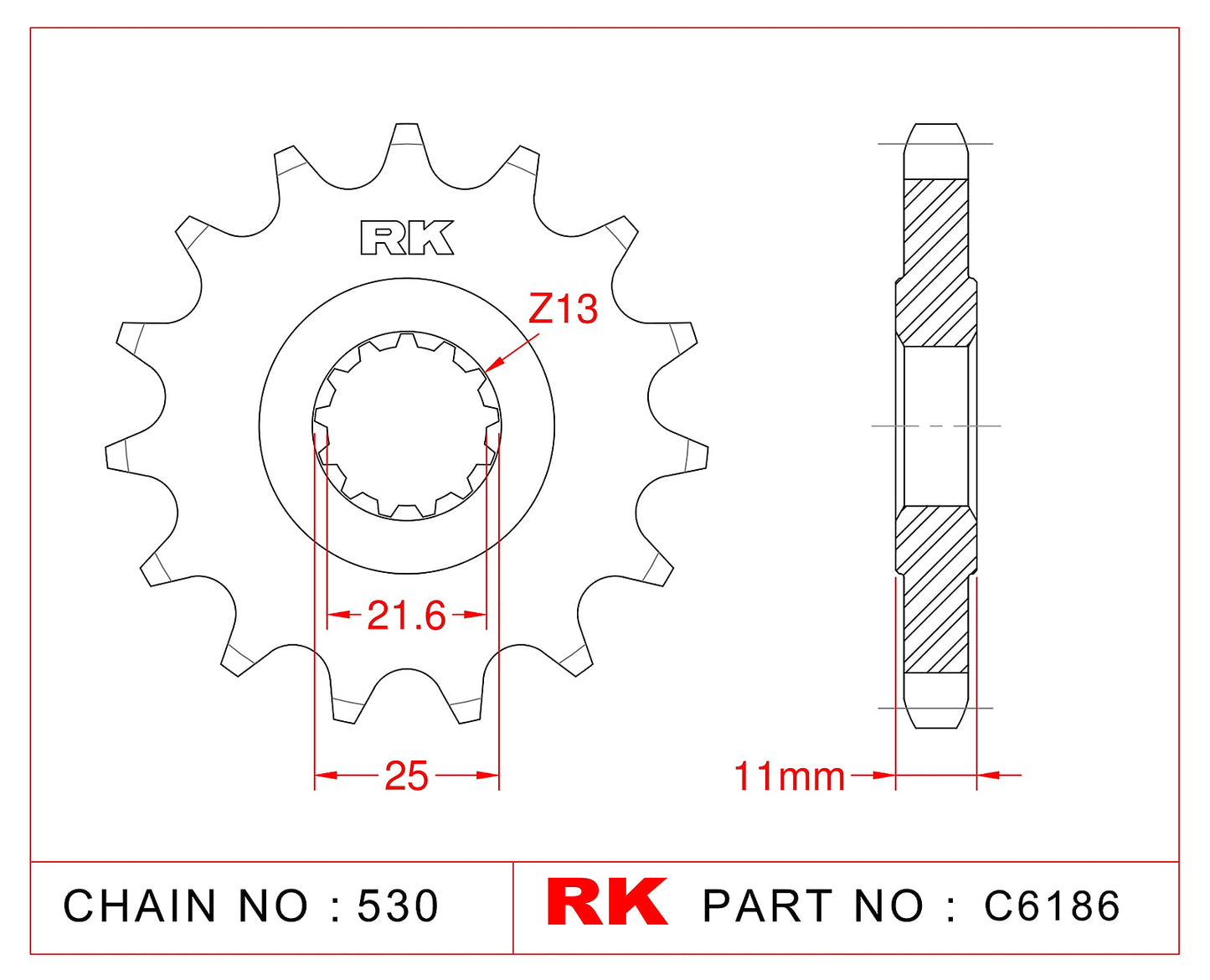 Sprocket Front RK-C6186-16 JTF580 Afam 21602 530 pitch